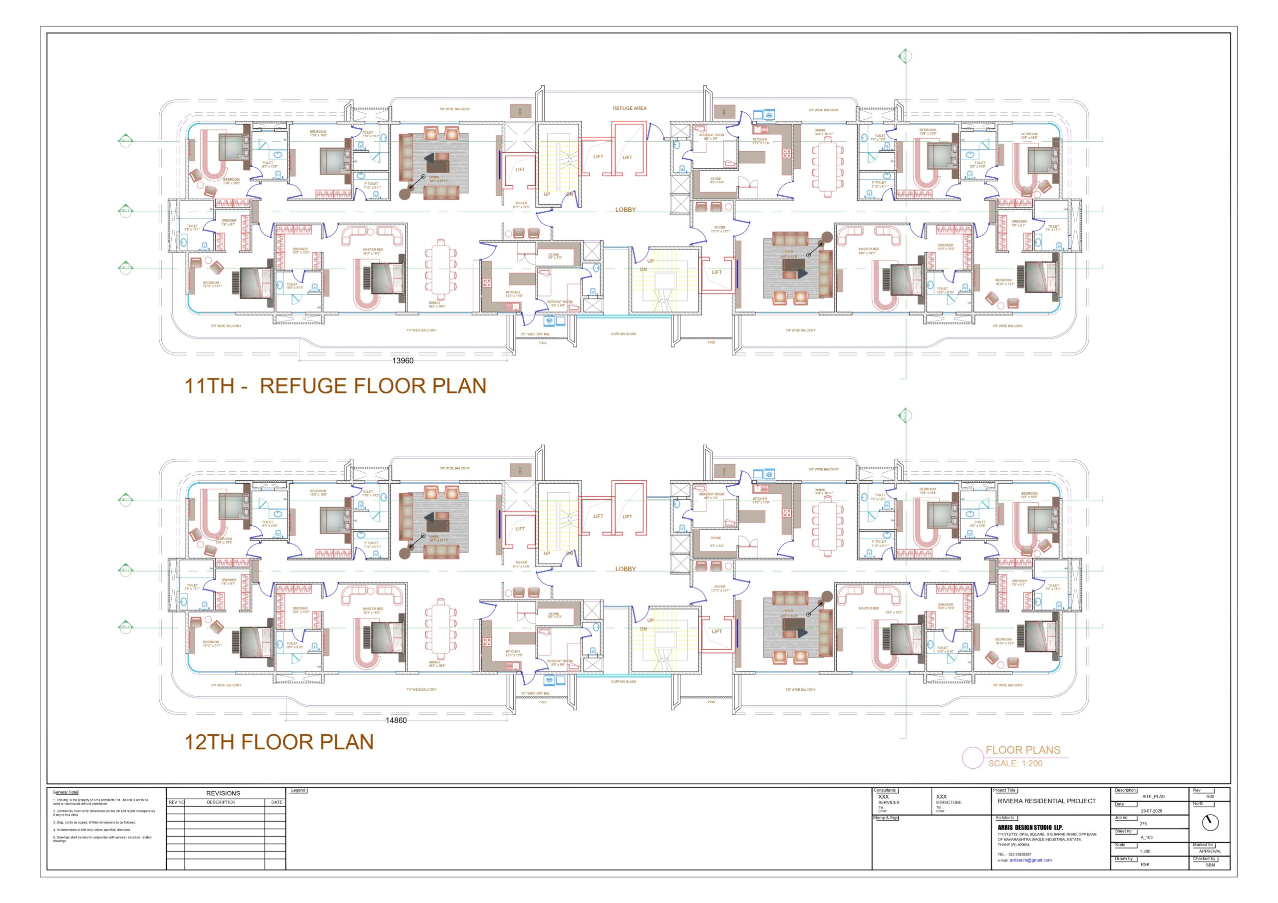 11th and 12th floor plan, Aakash Riviera Reserve Tower E, Jamshedpur