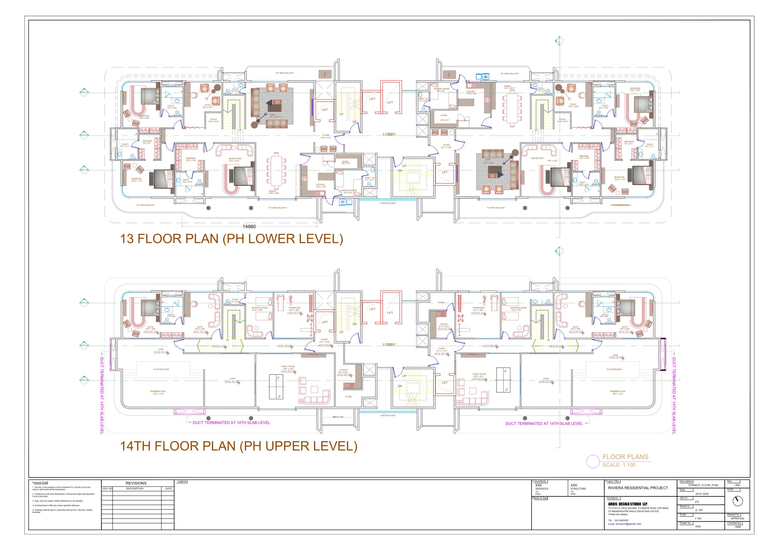 13th and 14th floor plan, Aakash Riviera Reserve Tower E, Jamshedpur